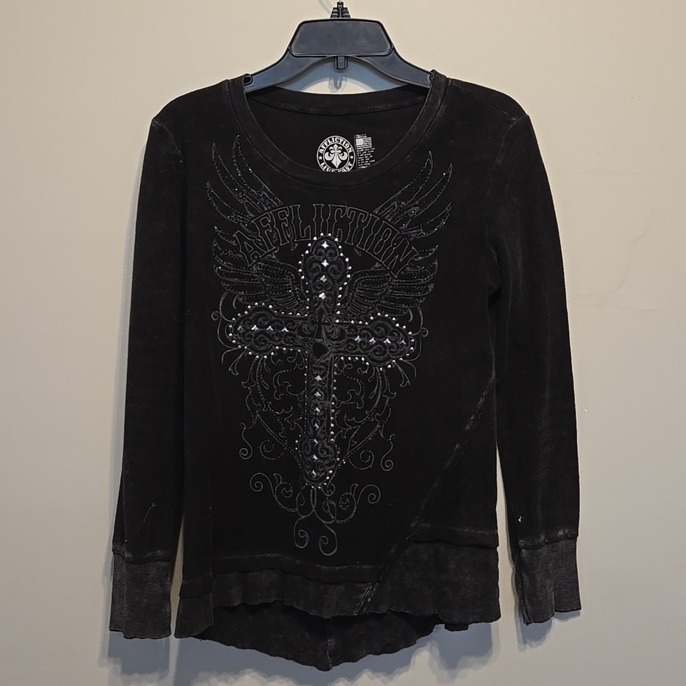 Vintage Affliction Women Cross Moto Long Sleeves Top Sweater